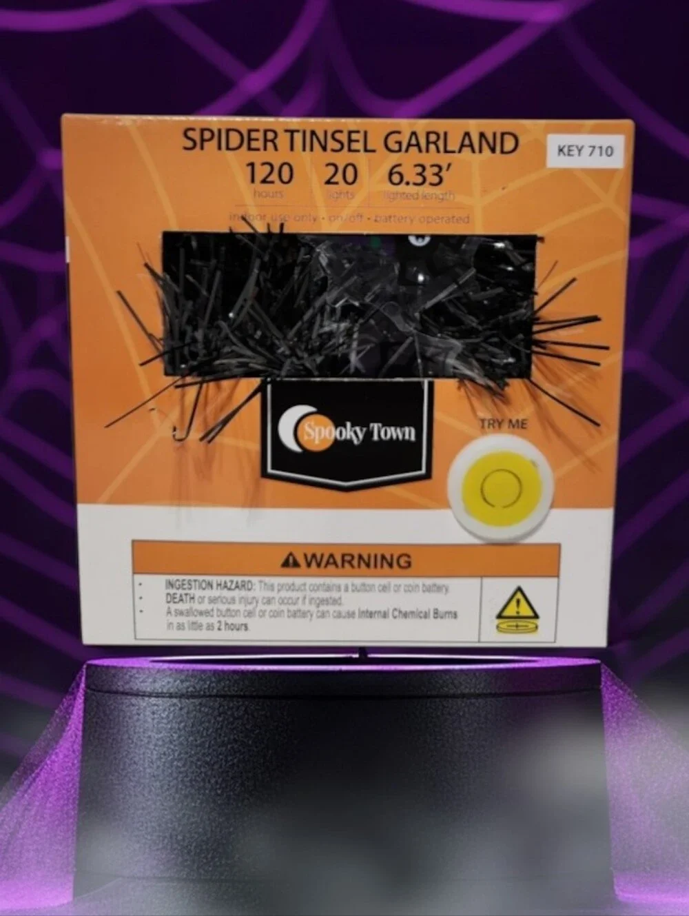 Spooky Town Lighted Spider Tinsel Garland Halloween Decor